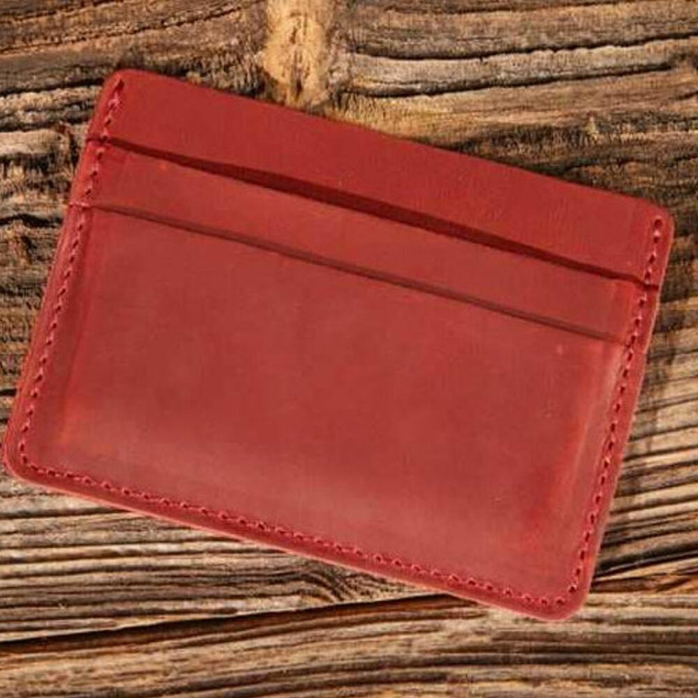 Handmade Red Genuine Leather Card Holder Wallet | 4-Slot Slim